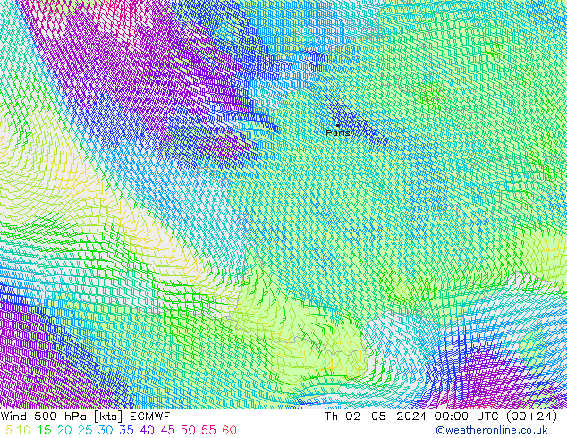 Wind 500 hPa ECMWF Do 02.05.2024 00 UTC