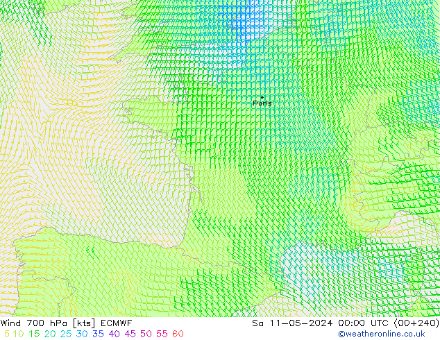 ветер 700 гПа ECMWF сб 11.05.2024 00 UTC