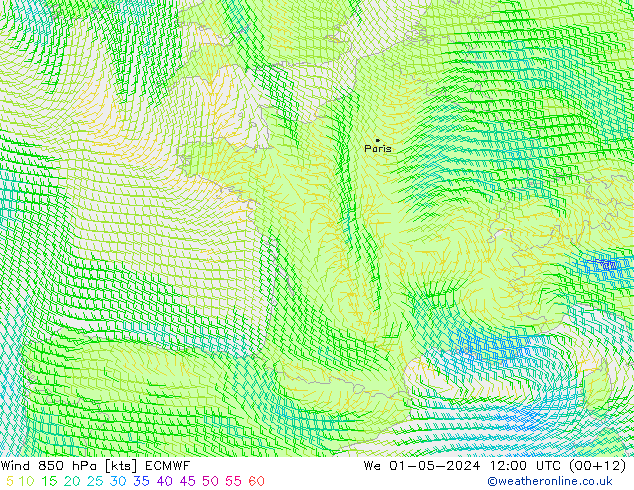 Wind 850 hPa ECMWF Mi 01.05.2024 12 UTC