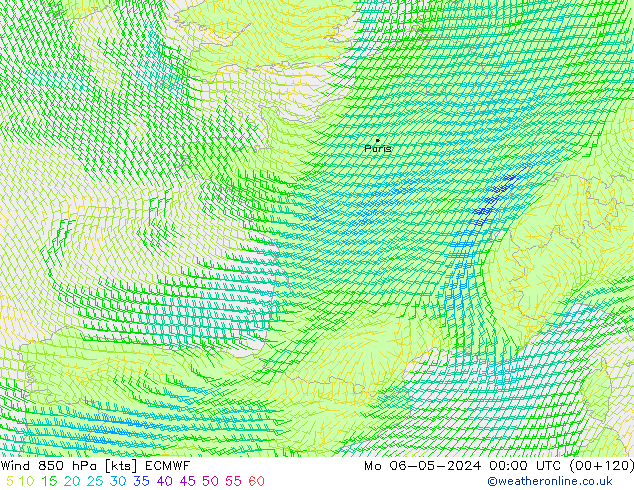 Wind 850 hPa ECMWF Mo 06.05.2024 00 UTC