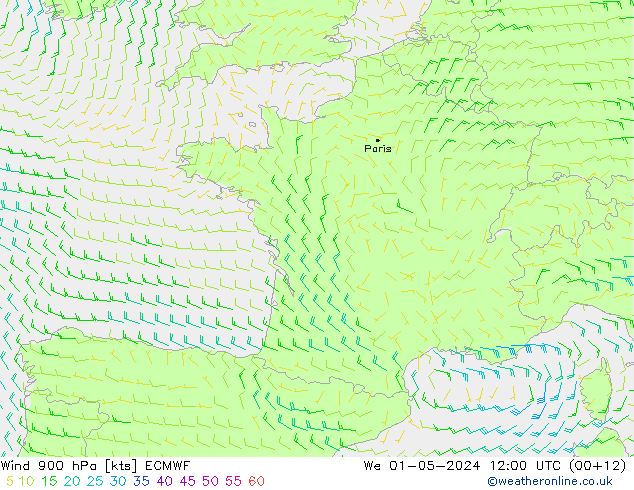 Wind 900 hPa ECMWF We 01.05.2024 12 UTC