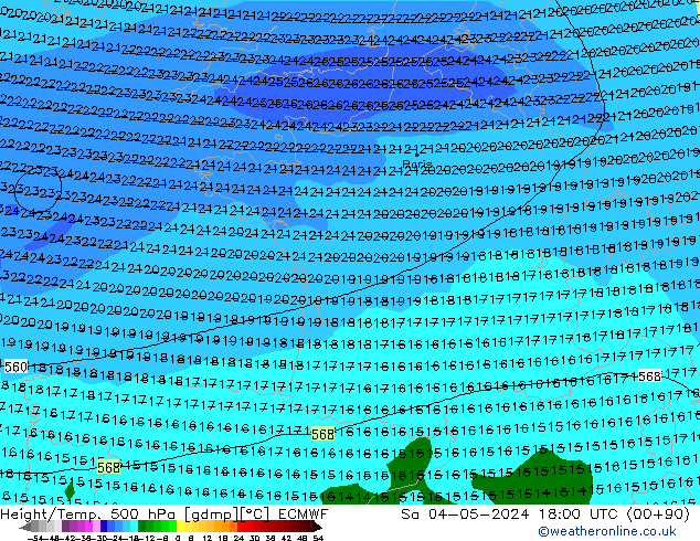 Z500/Rain (+SLP)/Z850 ECMWF Sa 04.05.2024 18 UTC