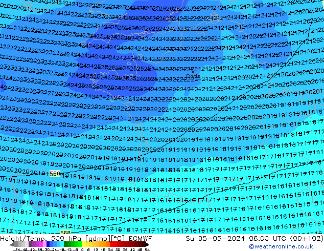 Z500/Rain (+SLP)/Z850 ECMWF Ne 05.05.2024 06 UTC