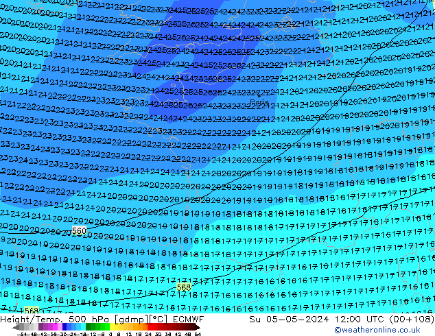 Z500/Rain (+SLP)/Z850 ECMWF dom 05.05.2024 12 UTC