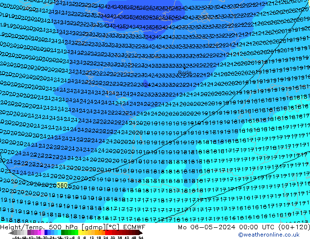 Height/Temp. 500 hPa ECMWF Mo 06.05.2024 00 UTC