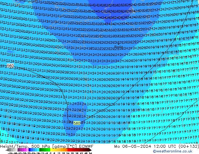 Z500/Rain (+SLP)/Z850 ECMWF пн 06.05.2024 12 UTC