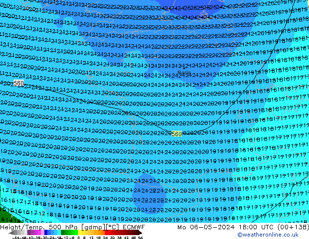 Z500/Rain (+SLP)/Z850 ECMWF пн 06.05.2024 18 UTC