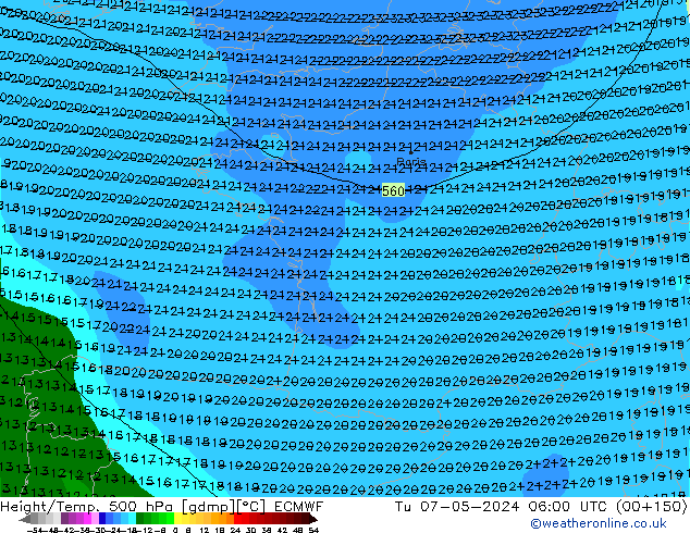 Z500/Rain (+SLP)/Z850 ECMWF Tu 07.05.2024 06 UTC