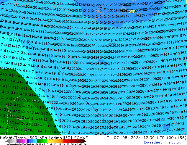 Z500/Regen(+SLP)/Z850 ECMWF di 07.05.2024 12 UTC