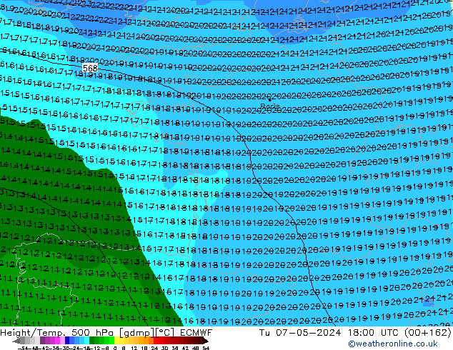 Z500/Rain (+SLP)/Z850 ECMWF Tu 07.05.2024 18 UTC