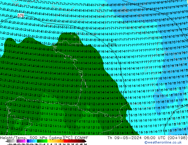 Z500/Yağmur (+YB)/Z850 ECMWF Per 09.05.2024 06 UTC