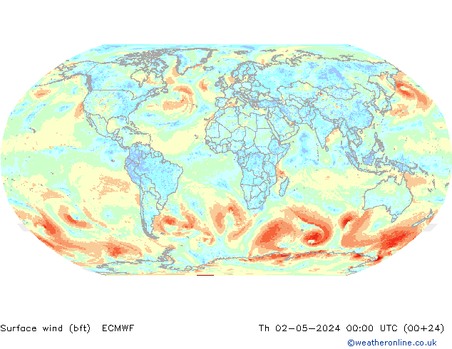 Bodenwind (bft) ECMWF Do 02.05.2024 00 UTC
