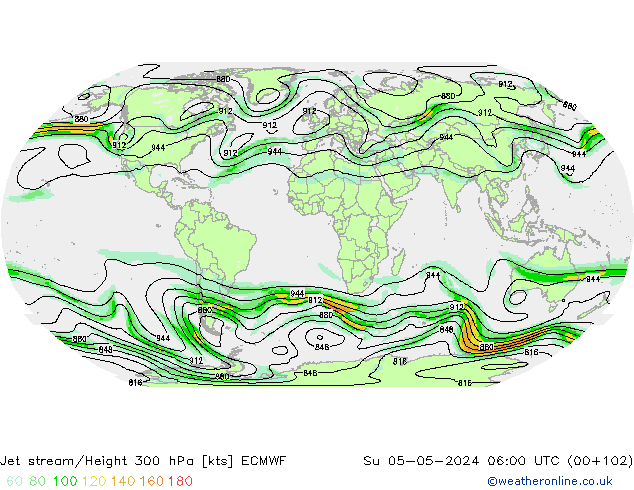 Jet stream/Height 300 hPa ECMWF Su 05.05.2024 06 UTC