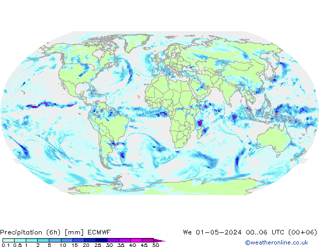 Totale neerslag (6h) ECMWF wo 01.05.2024 06 UTC