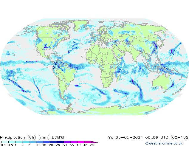 Precipitation (6h) ECMWF Su 05.05.2024 06 UTC