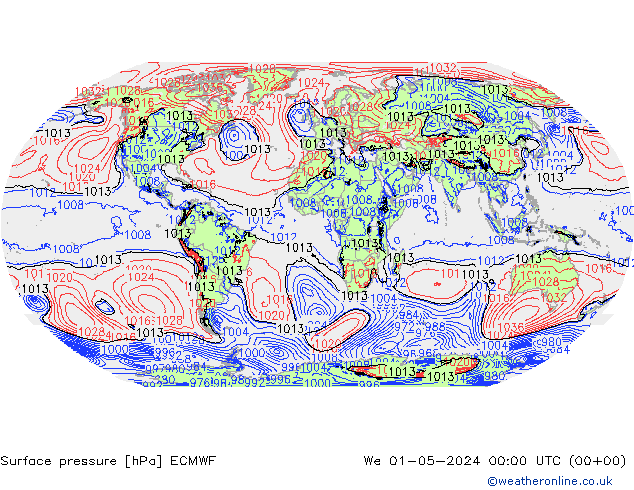Luchtdruk (Grond) ECMWF wo 01.05.2024 00 UTC
