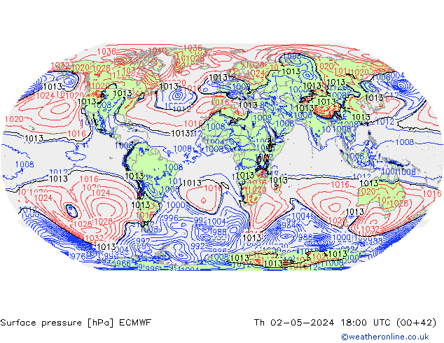 Atmosférický tlak ECMWF Čt 02.05.2024 18 UTC