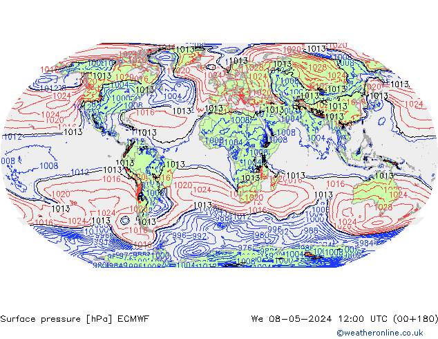 Pressione al suolo ECMWF mer 08.05.2024 12 UTC