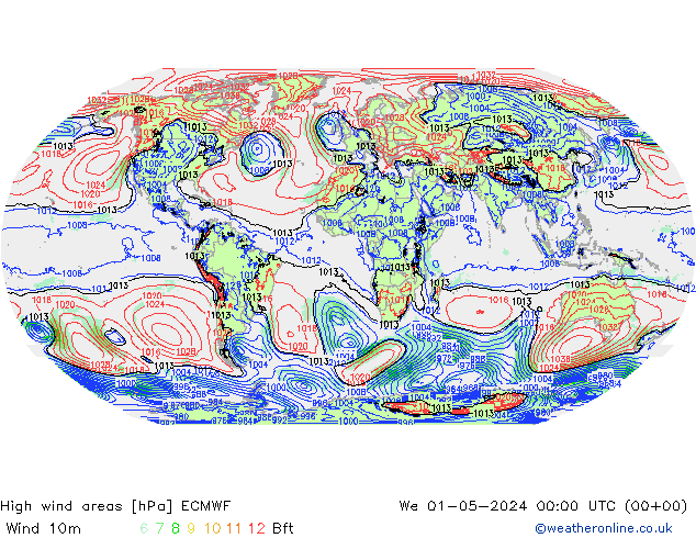 High wind areas ECMWF mer 01.05.2024 00 UTC