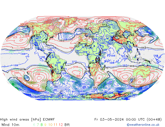 High wind areas ECMWF пт 03.05.2024 00 UTC