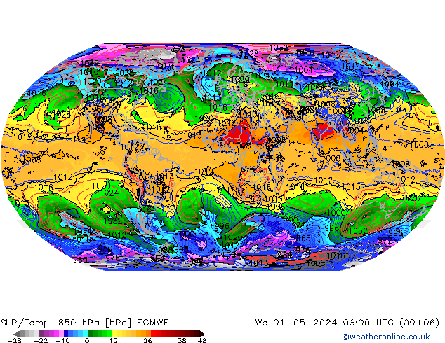 SLP/Temp. 850 hPa ECMWF St 01.05.2024 06 UTC