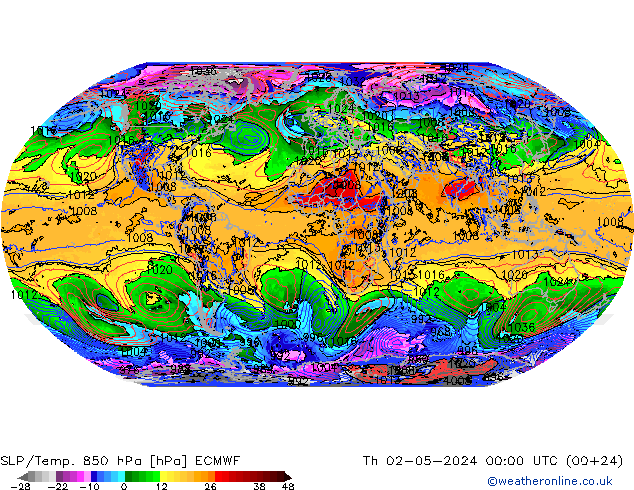 SLP/Temp. 850 hPa ECMWF jue 02.05.2024 00 UTC