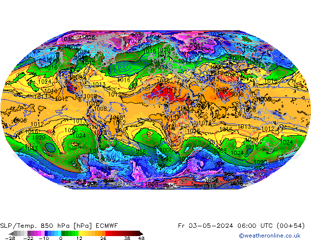 SLP/Temp. 850 hPa ECMWF Fr 03.05.2024 06 UTC