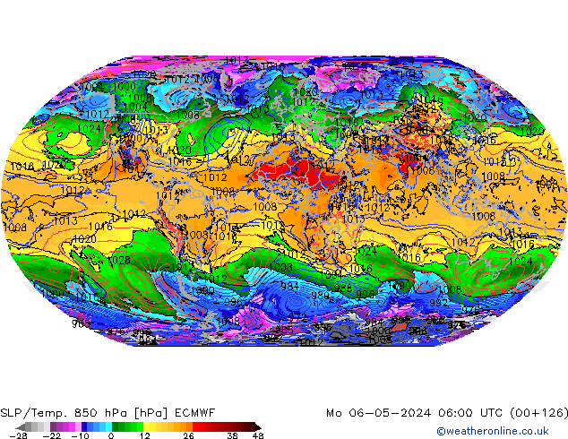 SLP/Temp. 850 hPa ECMWF pon. 06.05.2024 06 UTC