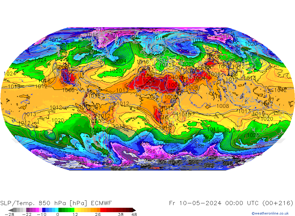 850 hPa Yer Bas./Sıc ECMWF Cu 10.05.2024 00 UTC