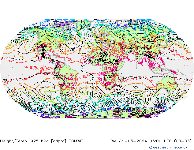 Hoogte/Temp. 925 hPa ECMWF wo 01.05.2024 03 UTC