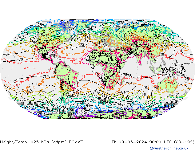 Géop./Temp. 925 hPa ECMWF jeu 09.05.2024 00 UTC
