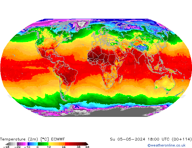 Sıcaklık Haritası (2m) ECMWF Paz 05.05.2024 18 UTC