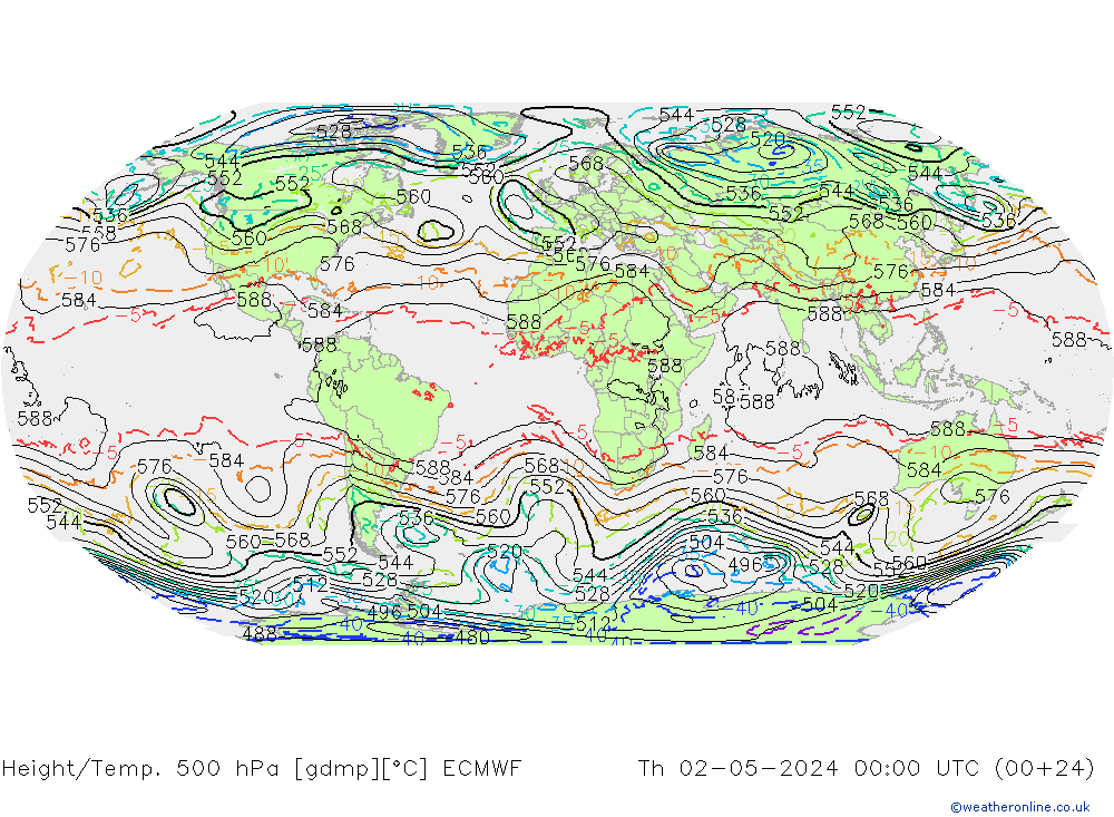 Z500/Rain (+SLP)/Z850 ECMWF Do 02.05.2024 00 UTC