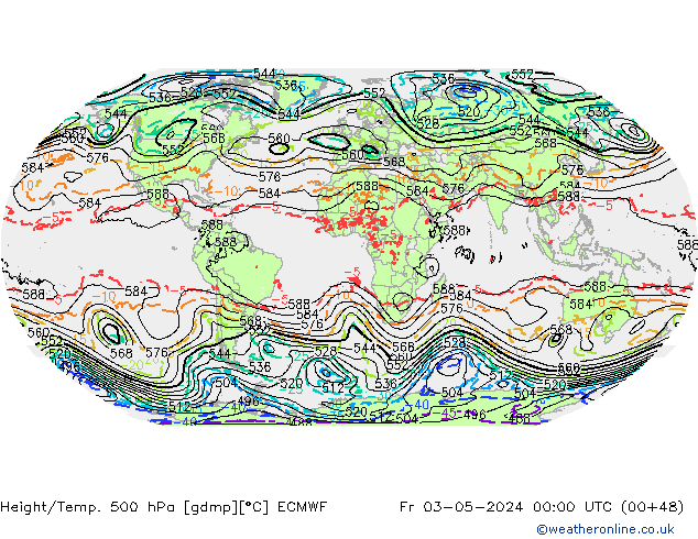 Z500/Rain (+SLP)/Z850 ECMWF vie 03.05.2024 00 UTC