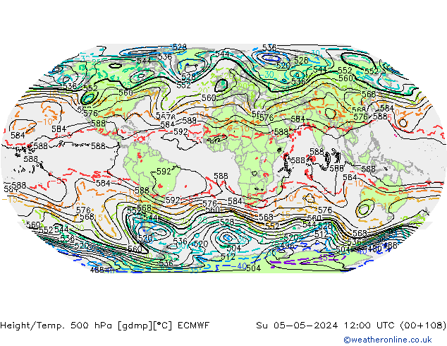 Z500/Rain (+SLP)/Z850 ECMWF dom 05.05.2024 12 UTC