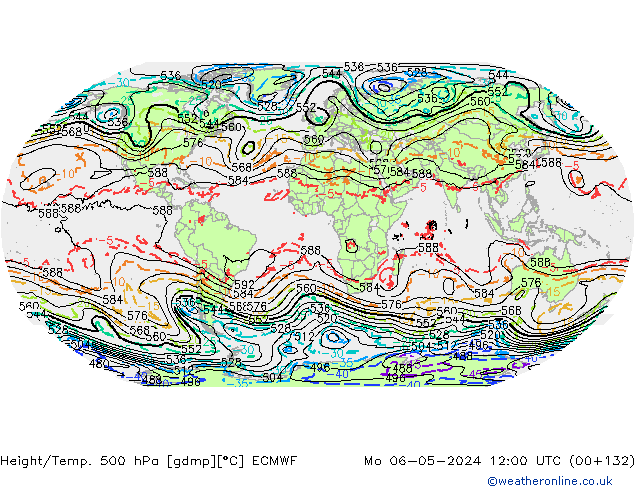 Z500/Rain (+SLP)/Z850 ECMWF Mo 06.05.2024 12 UTC