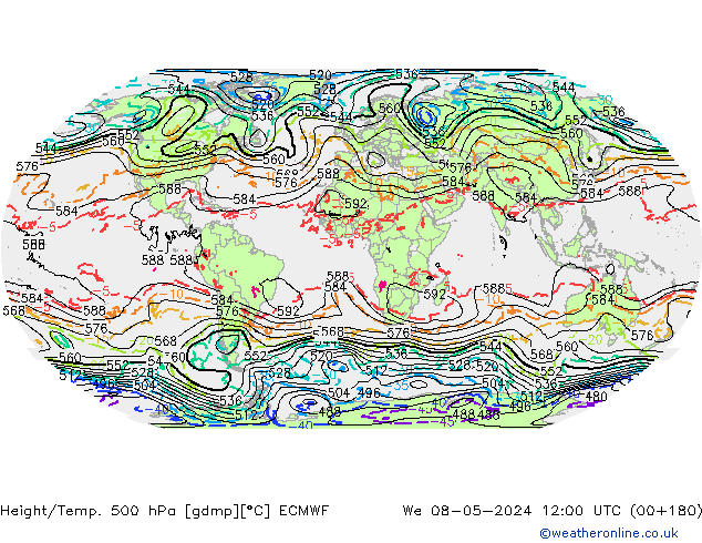 Z500/Regen(+SLP)/Z850 ECMWF wo 08.05.2024 12 UTC