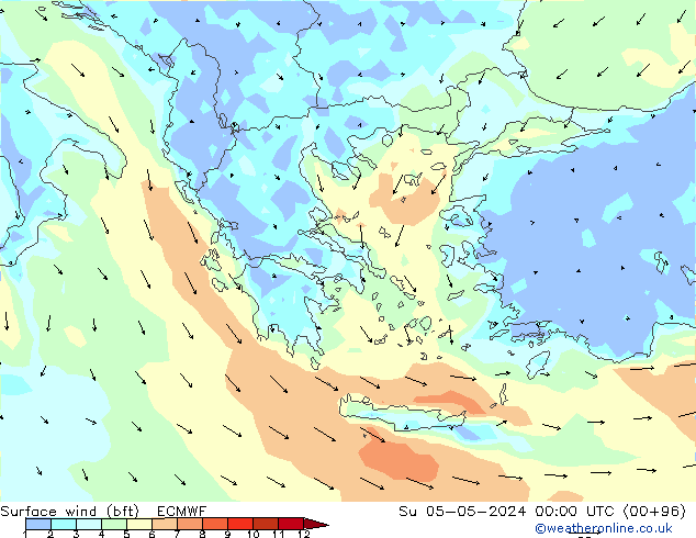 Surface wind (bft) ECMWF Su 05.05.2024 00 UTC