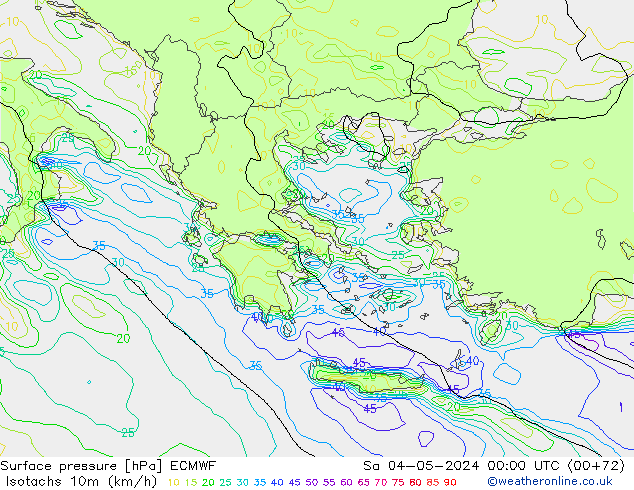 Isotachs (kph) ECMWF Sa 04.05.2024 00 UTC