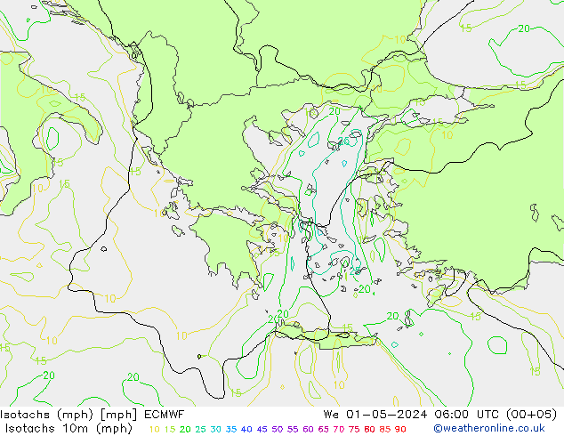 Isotachs (mph) ECMWF St 01.05.2024 06 UTC