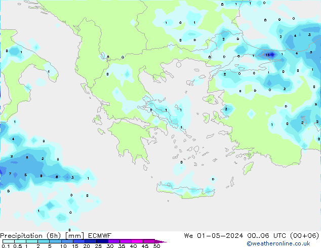 Precipitation (6h) ECMWF St 01.05.2024 06 UTC