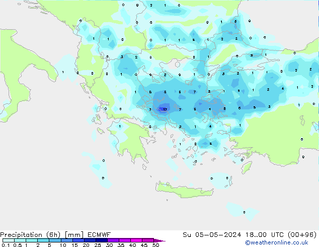 Precipitation (6h) ECMWF Su 05.05.2024 00 UTC