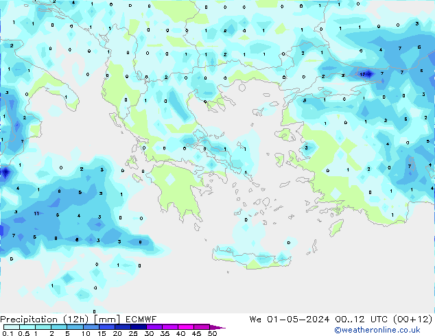 Precipitation (12h) ECMWF St 01.05.2024 12 UTC
