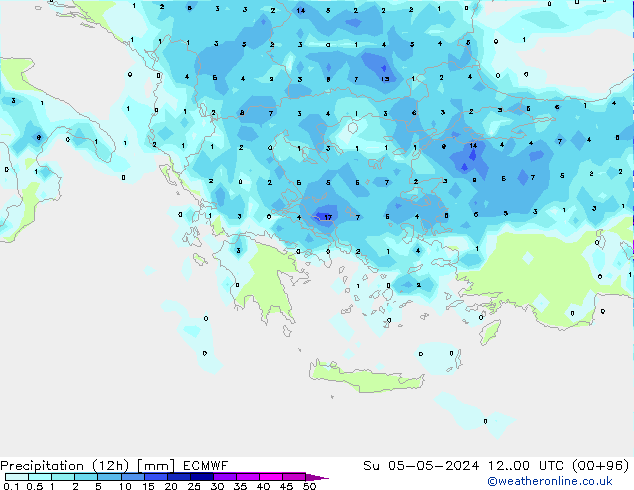 Precipitation (12h) ECMWF Su 05.05.2024 00 UTC