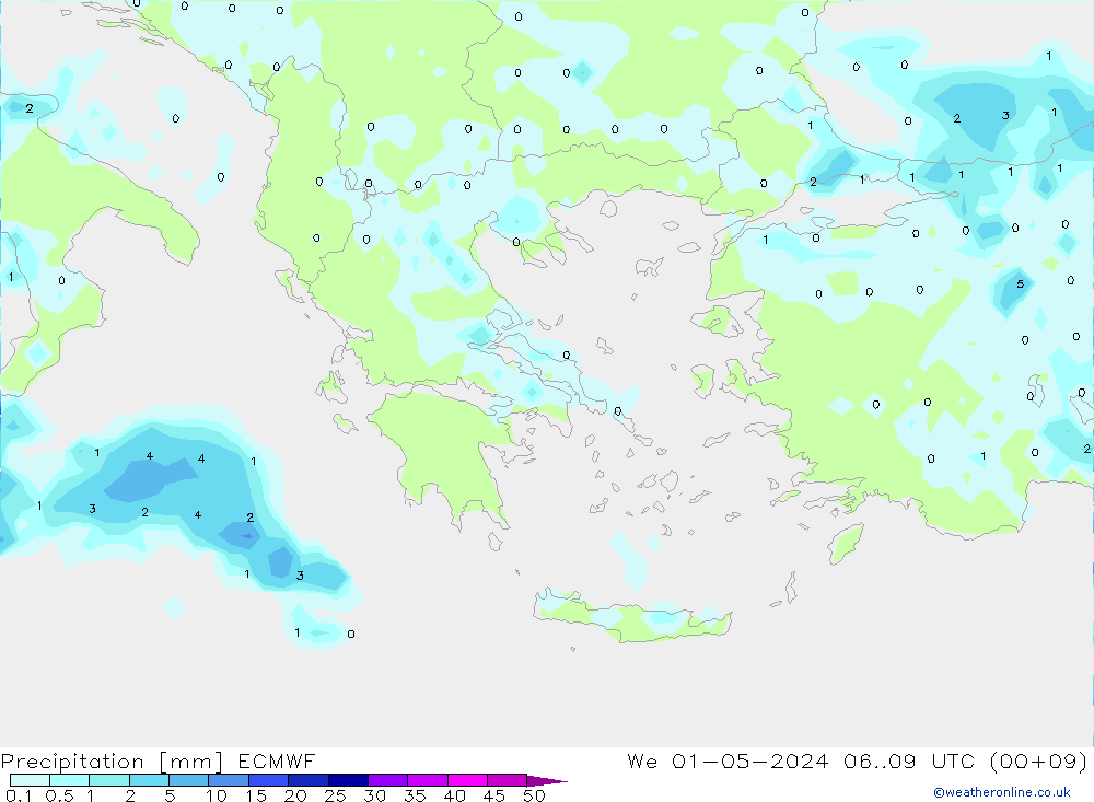 Precipitation ECMWF We 01.05.2024 09 UTC