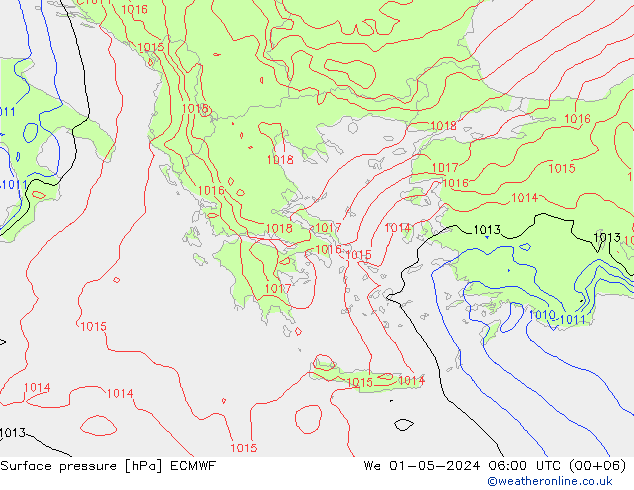 Surface pressure ECMWF We 01.05.2024 06 UTC