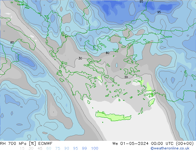 RH 700 hPa ECMWF  01.05.2024 00 UTC