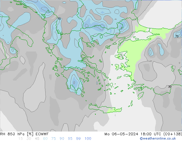 Humedad rel. 850hPa ECMWF lun 06.05.2024 18 UTC