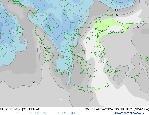 850 hPa Nispi Nem ECMWF Çar 08.05.2024 06 UTC