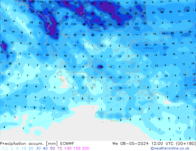 Precipitation accum. ECMWF We 08.05.2024 12 UTC